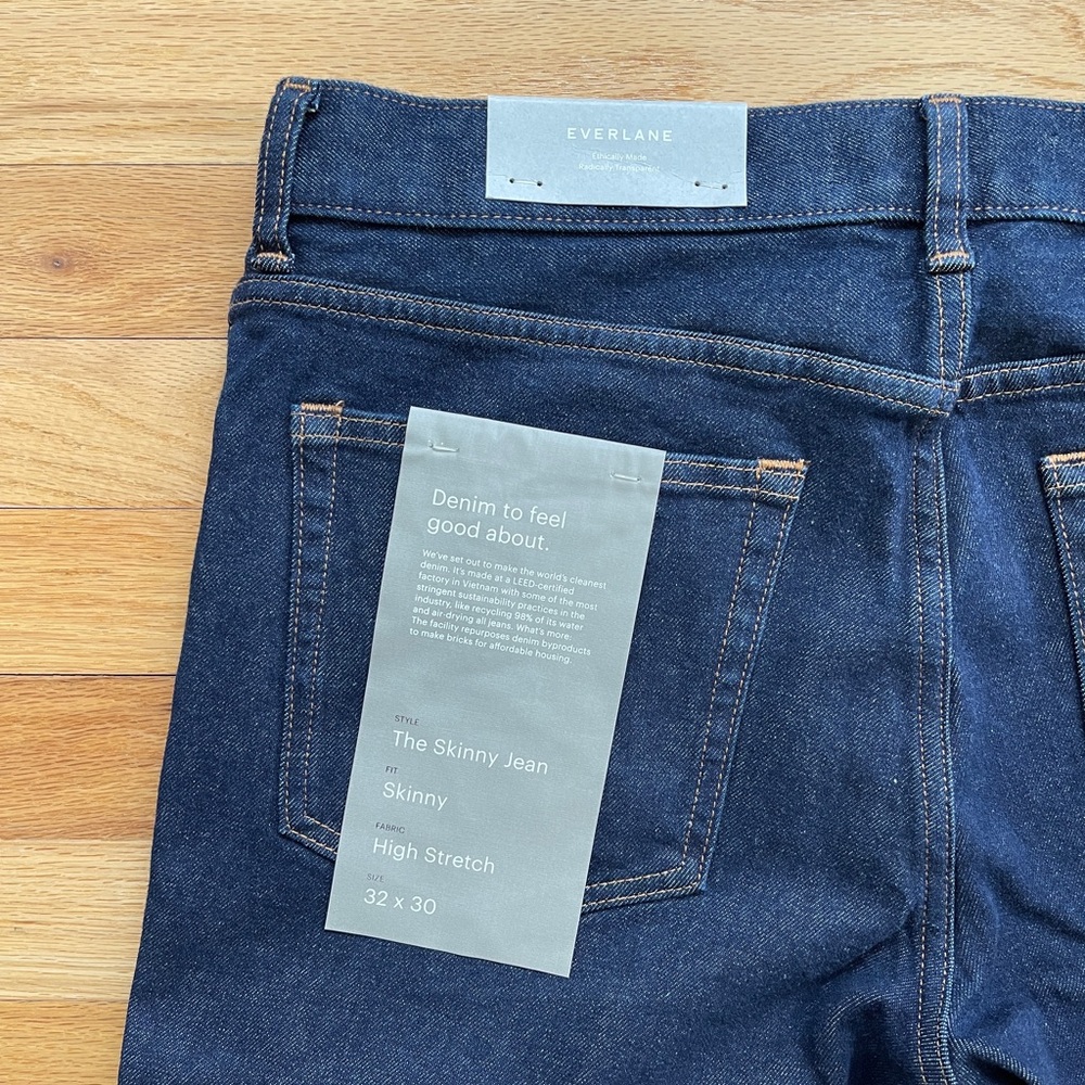 Everlane Men's Skinny 4-Way Stretch Organic Uniform Dark Blue Jeans - Picture 3 of 5